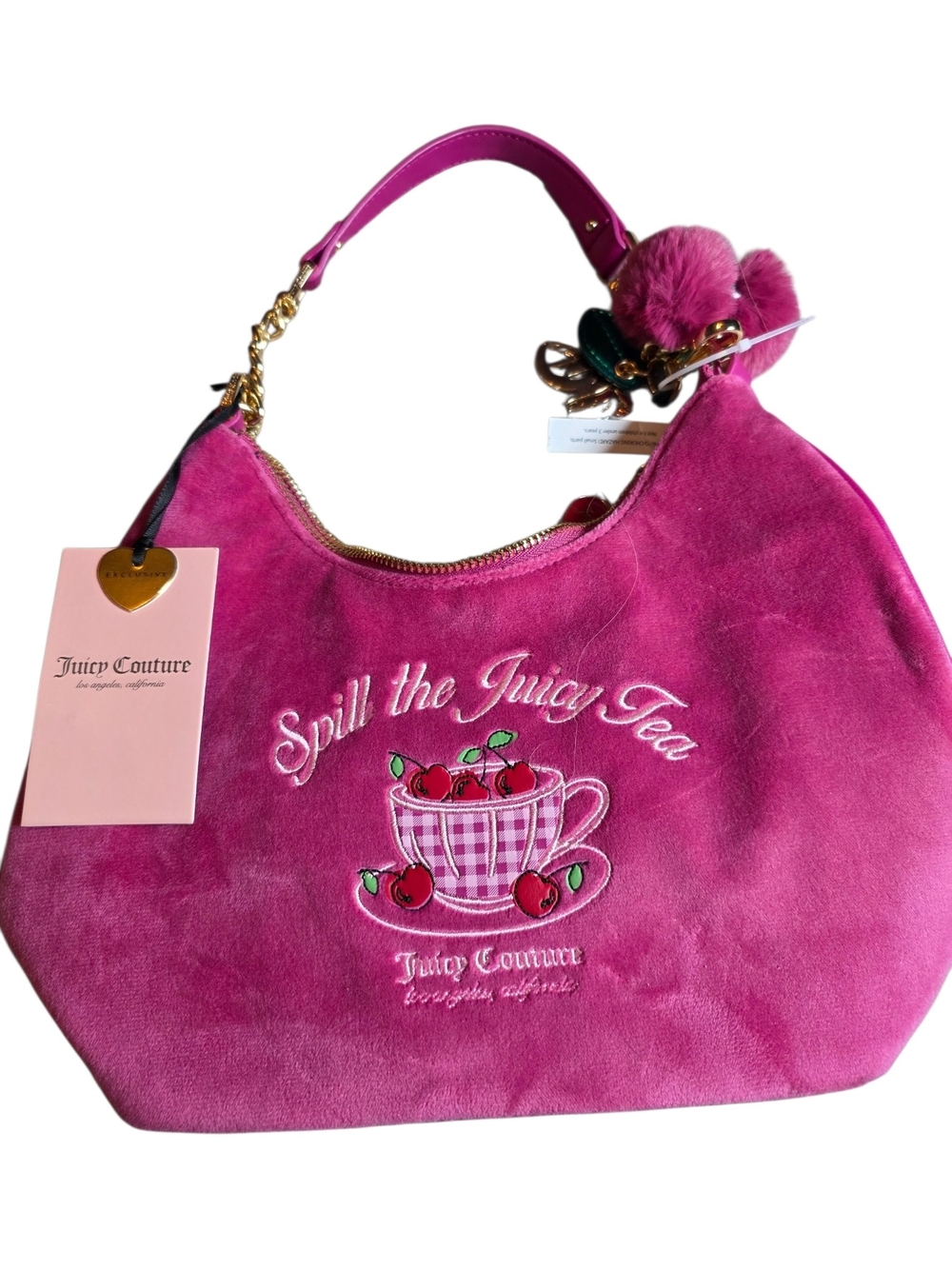 NWT Juicy Couture Sweet Tea Party Hobo Bag in Raspberry Tart